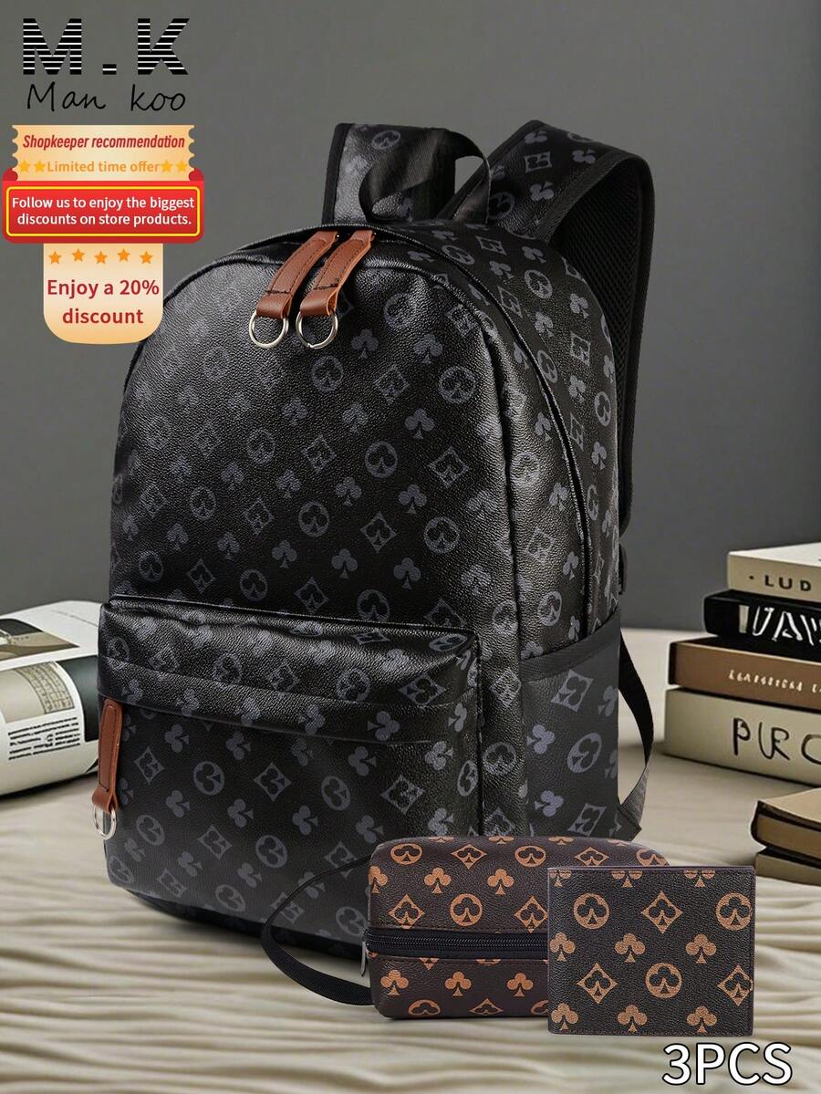 Ba lô nam cao cấp in họa tiết hoa mai, thiết kế hoa văn hình học cổ điển, túi đựng laptop, chất liệu PU chống thấm nước, dung tích lớn, phù hợp cho sinh viên, doanh nhân, du lịch, sử dụng hàng ngày, quà tặng cho nam giới (phù hợp cho mùa tựu trường). - Nhiều màu - Xem 1