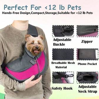 1 pieza Arnés para perros adecuado para perros pequeños y medianos - Portador de cachorros de malla transpirable con correa ajustable para el hombro y bolsillo con cremallera - Mochila perfecta para mascotas para exteriores y viajes - Hace que las mascotas se sientan cómodas (0-15 libras)