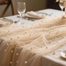 1pc Pearl Decor Sheer Fabric, Photography Backdrop, Can Be Used As Table Runner, Pearl Background Tablecloth, White Pearl Sheer Tablecloth For Wedding, Wedding Arch Decor, Wedding Reception, Bridal Shower, Party Decoration - Multicolor - View 7