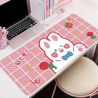 可爱兔子超大鼠标垫，游戏桌垫，大号键盘垫，可水洗，橡胶防滑底，缝边，礼品鼠标垫，桌面保护垫，学习垫，多种尺寸可选，电脑键盘垫，笔记本电脑垫
