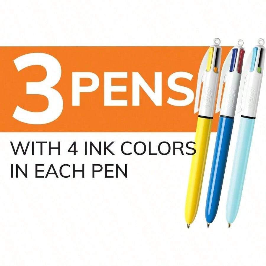 BIC 4-Color Retractable Ballpoint Pen, Long-Lasting Ink And Comfortable Wide , 3-Count Pack In Assorted Ink - 10 màu mực hỗn hợp - Xem 1
