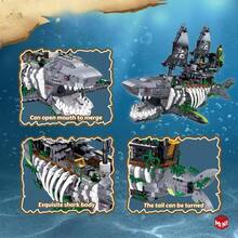 1100片成人幽灵锯鲨海盗船DIY积木套装，骷髅造型模型装饰，生日节日礼物收藏，情人节礼物 - 彩色 - 查看 3
