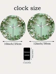 10-Inch/12-Inch Silent Wall Clock, Wreath Design - Light Green Wood Grain, White Flowers And Green Leaves - Elegant European Round Wall Clock, Suitable For Living Room Or Study - Batteries Not Included - Multicolor - View 6