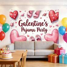 1pc Pink Hearts And Slippers Galentines Pajama Party Tapestry - Vibrant Polyester Decor With "Galentine'S Day" Text, Ideal For Birthday Celebrations, Bachelorette Fun, Bedroom & Outdoor Photo Backgrounds, Festive Event Accessory | Vibrant Party Banner | Durable Polyester, Party Decorations - Kiểu 1 - Xem 9