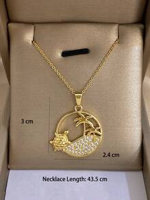 1 Pc 14K Gold Plated Summer Pendant Necklace For Women Stainless Steel Chain Cubic Zirconia Cute Necklace Choker Jewelry Gifts Valentine Mother Day - Multicolor - View 9