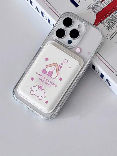 1pc Transparent Magnetic Cute Cartoon Cat House + Magnetic PU Leather Card Holder TPU Shockproof Phone Case Cover For IPhone 11/12/13/14/15/16/17/Pro Max