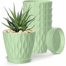 Inch Plant Pots 5 Pack, Flower Planters With Drainage Holes And Trays, Plastic Pots Indoor Outdoor Plants, White - 綠色 + 4英寸 - 查看 1