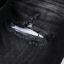 Vaqueros Masculinos Slim Tapered con Rotos y Parches, Denim Premium de Estilo High-Street, Acabado Envejecido y Comodidad Casual para el Día a Día - Gris - Ver 9