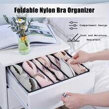 3pcs Space-Saving Bra Organizers - Versatile Closet Drawer Dividers For Lingerie, Socks & Accessories - Durable Foldable Nylon Storage Solution With 6/ 7/ 11 Cell Compartments - Transparent Black Accessory Clear Visibility Storage - 黑色 - 查看 6