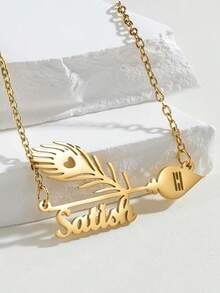 1PC Custom Personalized Peacock Feather Name Necklace, Stainless Steel Necklace, Stainless Steel Women's Jewelry For Daily Wear, Name Custom Necklace, Name Customization, Valentine's Day, Mother's Day, Eid Al-Fitr, Anniversary Gifts, Personalized Gifts - Multicolor - View 5