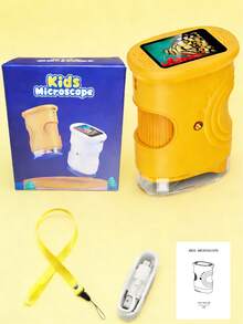 儿童便携式显微镜，手持式显微镜，4-8岁小小科学家的完美礼物，数码显微镜尺寸为5.94英寸 x 3.46英寸，迷你口袋数码显微镜，适合儿童和成人，3-8岁儿童科学实验套装，配备2.0英寸IPS屏幕和8个可调节LED灯。