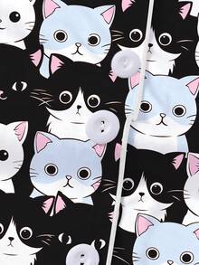 2pcs Cartoon Cat Print Tween Girl Pajama Set, Cute & Comfortable Children Sleepwear Outfit, Flame Retardant Collared Shirt & Elastic Waist Shorts, Suitable For Loungewear, Party, Holiday - Multicolor - View 5