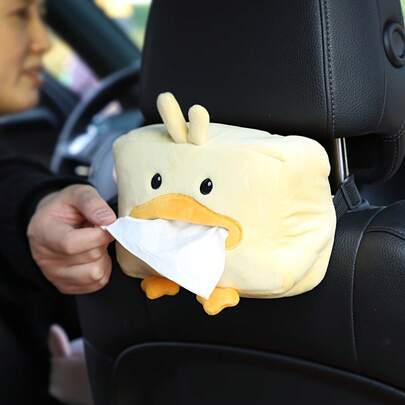 Car Tissue Box| Cute Yellow Duck Design| Soft Faux Fur| Multi-Purpose Armrest And Seat| Easy-To-Use Paper Towel Dispenser With Storage Bag| Very Suitable For Vehicle Interiors, Car Tissue Holder
