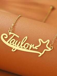 Stainless Steel 18K Gold Plated Wave Hollow Star Pendant Necklace, Personalized With Custom Name, Perfect For Anniversaries, Holidays, Gifts, And Party Wear. - Multicolor - View 2