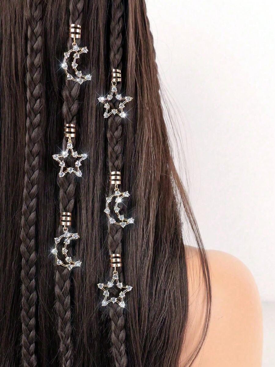 4pcs Eid Mubarak Gold Star & Moon Decor Set, Boho Cute Hip Hop Hair Clips, Headband, Hairpin, Eid Gift, Party Accessories