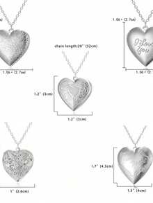 情人节心形照片吊坠项链套装，可刻字可打开吊坠项链，送给青少年和年轻人的浪漫礼物 - 銀色 - 查看 3