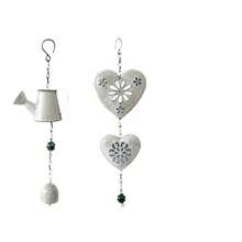 复古北欧风铁艺风铃，镂空心形花园庭院装饰，幼儿园铃铛挂饰 - 白色 - 查看 8