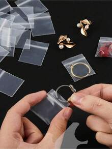 100个透明自封袋，加厚小号珠宝包装袋，可重复使用的戒指耳环塑料袋，透明PE可重复密封袋 - 彩色 - 查看 2