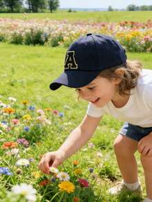 1pc Child 26-Letter Baseball Cap, Toddler Boys/Girls Sun Hat For Outdoor, Daily Wear UV Ion - Navy Blue - View 4
