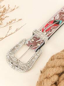 1条男士西部牛仔复古休闲仿皮腰带 - 白色 - 查看 3