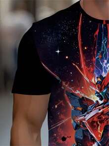 Men's 3D Printed Full-Body Cosmic Robot T-Shirt - Lightweight Polyester Short Sleeve Tee With Red & Blue Robot Arm Design, Summer Casual Wear For Gaming, Cosplay, Durable For Indoor/Outdoor Activities (Vibrant Digital Print) - Màu hỗn hợp - Xem 5