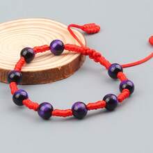 1 pieza Pulsera de cuentas de ojo de tigre púrpura hecha a mano con cuerda trenzada y nudo, pulsera ajustable de encanto para mujer y pareja, regalo de joyería - tigre morado - Ver 5