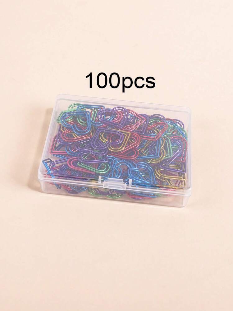 100pcs/Box Heart-Shaped Water Drop Metal Clips, Creative Office Desktop Paper Storage Metal Clips, Stylish Study Supplies, Valentine's Day Card Decorations - Sets - View 14