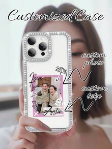 1 New Luxury Fashion Four-Sided Sparkling Diamond Transparent Phone Case Customized Couple Photo Electroplated Silver Luxurious Shiny Diamond Transparent Phone Case, Cheetah Print Suitable For IPhone 16e/17 Pro Max/15 Pro Max/14 Plus/13 Pro Shock-Absorbing Protection Hard Acrylic Material, With Anti-Collision Border Christmas Gift Customizable Things
