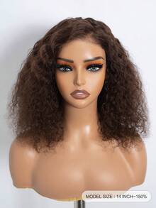QVR QUEEN VIRGIN REMY QVR Glueless Brown Water Wave Bob Lace Front Wigs Human Hair Pre Cut 4X4 Closure Bob Wigs Pre Plucked Transparent Lace Front Wig 14 Inch Chocolate Brown Curly Bob Wig With Side Lace Part Wear & Go Bob Lace Wig 150% Density Remy Brazilian Hair