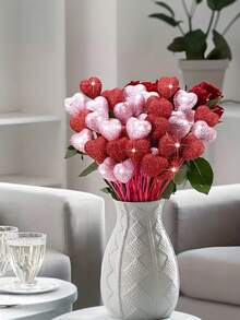 6支/20支心形人造花，情人节人造花卉，闪亮爱心，非常适合客厅、卧室、公寓和酒店装饰，餐桌中心装饰，适合婚礼、约会、情人节、周年纪念日、订婚、母亲节派对礼物。 - 彩色 - 查看 9