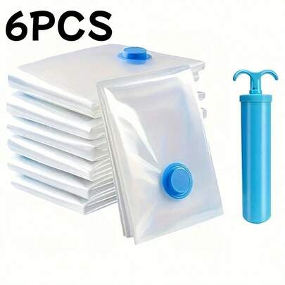 6PCS/Set Of Oversized Storage Bags - (15.7x23.6 Inches, With 1 Manual Pump) Reusable, Space Saving, Sealed And Compressed, Dust-Proof, No Power Required - Perfect For Clothing And Bedding, Travel And Wardrobe Storage, Storage Bags, Portable Travel Bags, Clothing Storage Bags, Luggage Packaging Bags