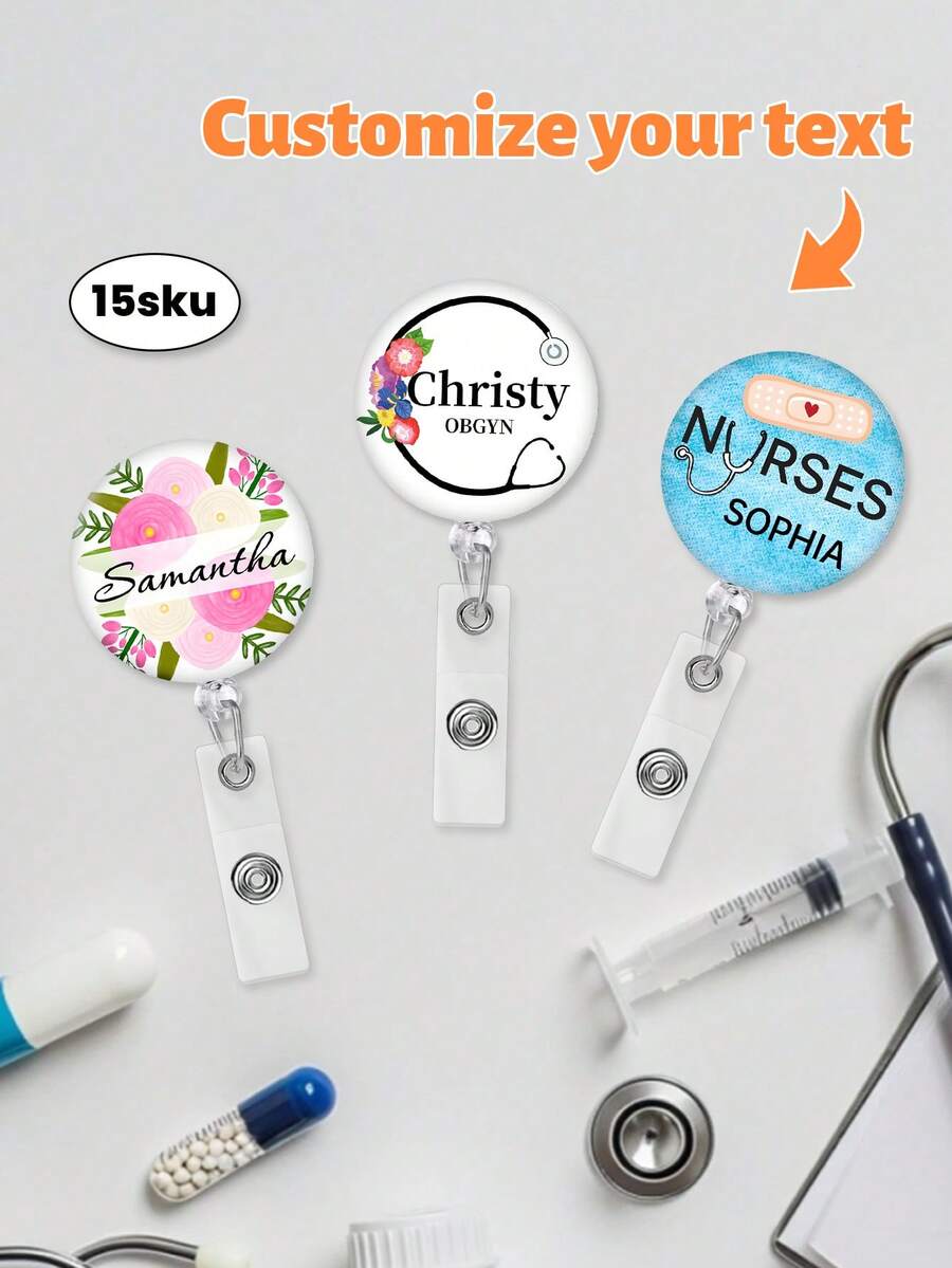 1个可定制照片亚克力伸缩证件夹，个性化照片证件卡套，带伸缩卷轴、皮带夹和伸缩绳，可定制照片，适用于办公室职员、护士、医生、教师、学生、办公人员，个性化礼品、节日礼品、个性化装饰品 - 彩色 - 查看 1