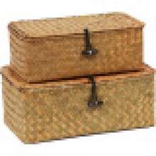2 Cestas Organizadoras de Mimbre con Tapa, Cestas de Almacenamiento de Pastos Marinos Naturales Rectangulares Tejidas a Mano, Cestas Organizadoras de Hogar para Juguetes, Cosméticos, Baño - 1 - Ver 1