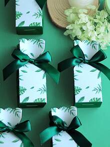 10/50个绿色棕榈叶图案礼品盒，派对和婚礼用品 - 綠色 - 查看 4