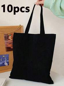 10pcs/Set Women Simple Canvas Tote Bag, Open-Top Canvas Shoulder Bag, Handbag, Simple Schoolbag For Elementary, High School And College Students, File Folder, Travel Bag - Beige - View 15