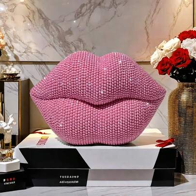 1 pieza Estatua decorativa de labios rosas sexy - Obra de arte con tema de amor de resina, adecuada para el hogar, oficina, dormitorio, bar, hotel, baño - Regalo romántico perfecto para boda, Día de San Valentín y Día de la Madre, decoración del hogar | Textura de cuentas | Superficie lisa, coleccionable de decoración del hogar