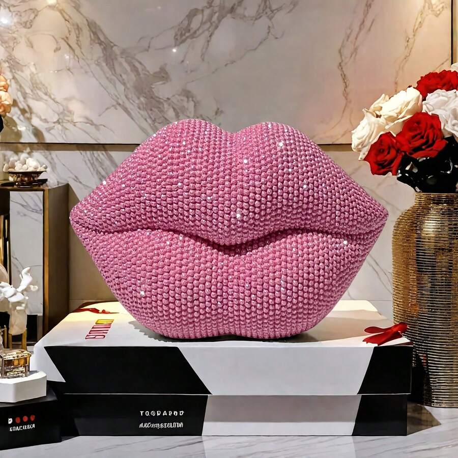 1pc Pink Sexy Lips Statue Decor - Resin Love Theme Art Piece, Suitable For Home, Office, Bedroom, Bar, Hotel, Bathroom - Perfect Wedding, Valentine's Day & Mother's Day Romantic Gift, Home Decor | Beaded Texture | Smooth Surface, Home Decor Collectible