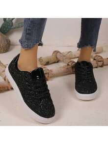 Ladies' Sequined Casual Shoes, Sports Shoes, All Season Versatile Casual Shoes, Personalized  And Cool Street Photography Flat Shoes - 黑色 - 查看 5