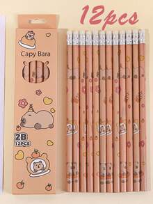 12支/24支水豚铅笔套装，高品质创意学生文具铅笔，绘画用品，颜色和款式随机（1盒12支），办公用品，儿童喜爱的文具奖品（需要削尖），送给家人、朋友、同事的礼物，适用于办公室、学校、绘画、学生、马克笔、文具、男孩、女孩、学习用品、水豚爱好者 - 彩色 - 查看 9