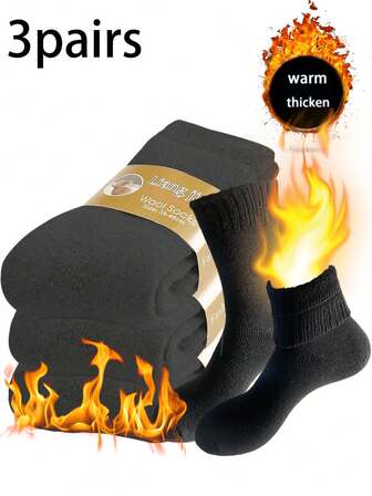 1/3 par unisex enfärgade tjocka varma strumpor till mitten av vaden, elastiska strumpor lämpliga för dagligt bruk, tjocka ullsockor för värme