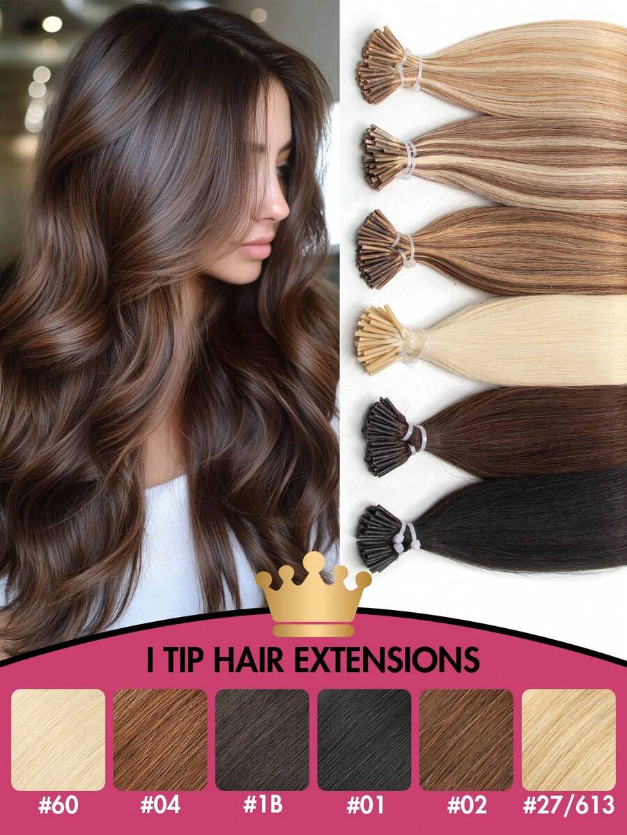I Tip Hair Extensions Human Hair Extensions Highlight Color Straight Human Hair 12-22 Inch Thickening Hair Extensions Real Human Hair Extensions Keratin Extensions Invisible Itip Human Hair Extensions High Quality Easy To Wear Elegant For Daily & Festival & Party - Multicolor - View 1