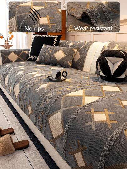 1pc Comfortable Chenille Sofa Cushion Cover, All Season Modern Simple Non-Slip Sofa Seat Pad, Dust-Proof And Washable Sofa Slipcover, Soft And Colorfast, Pet-Friendly Protective Cover, Adjustable For Corner Sofa, Bedroom, Office, Living Room