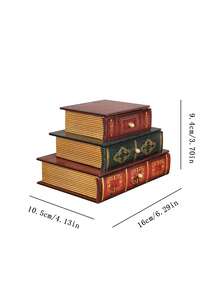 1pc Wooden Storage Box, 3-Tier Book-Shaped Desktop Drawer Storage Box, Retro Painted Wooden Jewelry Box, Photography Prop, Desktop Decor Art Supply - Multicolor - View 11