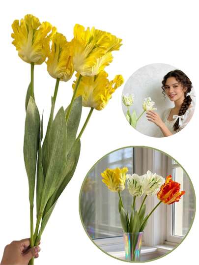 2/1pc Large Realistic Parrot Tulip Artificial Flower (27.5 Inches), Silk-Like Texture, Suitable For Home, Office, Kitchen, Dining Table Decor, Spring Decorations, Valentine's Day Decorations, Birthday Decorations, Wedding Decorations, Party Decorations