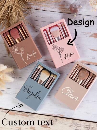 Personalized Makeup Brush Set (With Gift Box), Personalized Gift For Her, Makeup Brush Set, Travel Makeup Brushes, Valentine's Day Gift, Suitable For Bridesmaids, Weddings, Valentine's Day, Mother's Day, Daily Makeup Set
