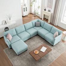 Blue + Linen + 6 Seat + Foam