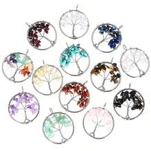 Ahknormailcui Vintage Stainless Steel Handmade Beading Natural Stones Tree Of Life Pendant Irregular Crystal Agate Elegant Round Pendants For Diy Jewelry Making Necklace/Key Ring/Earrings Crafts Decorative Accessories - Tree Of Life - View 12