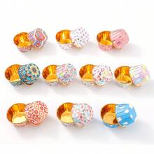 50pcs Bohemian Style Gold Rimmed Round Cupcake Liners, Disposable Heat-Resistant Baking Muffin Cups - Multicolor - View 3