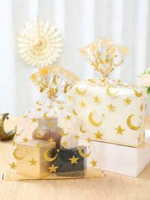 10/30个装开斋节金色月亮星星图案透明礼品袋，40*30厘米透明玻璃纸包装袋，斋月节礼品袋，开斋节礼品包装袋，斋月家居装饰，斋月节装饰品，伊斯兰穆斯林派对用品，斋月桌面装饰，开斋节装饰，节日派对礼品，非常适合包装巧克力、珠宝、手工礼品、小礼物 - 白金 - 查看 6