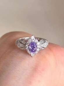 5件套奢华几何心形和花朵设计锆石镶嵌铜戒指套装,适合女士婚礼、节日、派对、搭配晚礼服(不含礼盒) - 銀色 - 查看 5